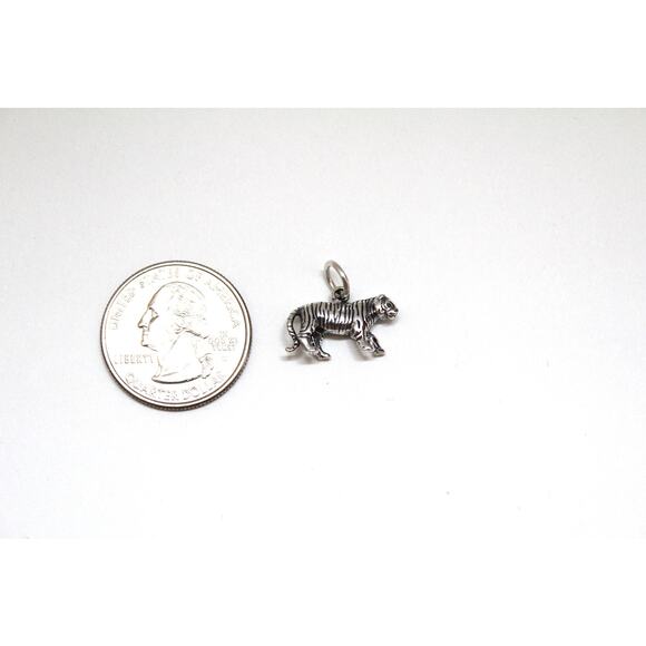 Sterling Silver Tiger Charm Necklace, Sterling Silver Oxidized Tiger Necklace - Picture 6 of 6